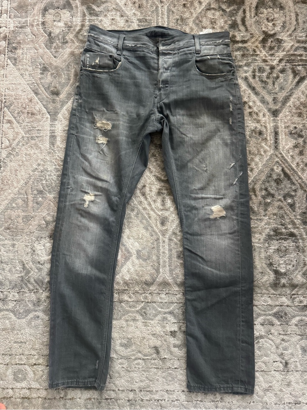 G-Star Men's Distressed Slim Jeans - Charcoal